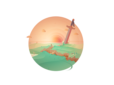 The Abyss abyss cliff illustration illustrator landscape sun sunset sword vector village