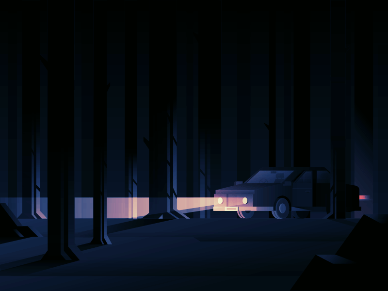 In the Woods car forest light night particles scary tree wood
