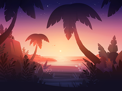 Beach beach palm plants sand sea stars sun sunset