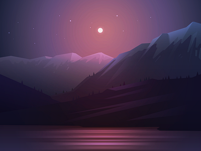 Moonlight illustration lake landscape light moonlight mountain night vector