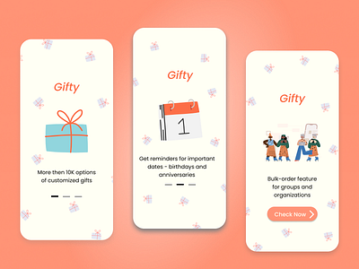 Gifty Onboarding app design gift app idea mobile onboarding screens splashscreen ui