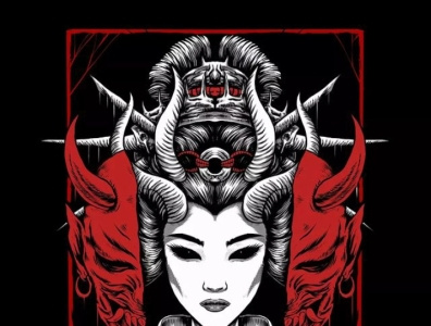 DARK GEISHA artwork blackmetal darkart darkartwork geisha illustration japan japanese mask oni satanic