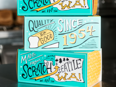 Packaging detail 50s bakery box cafe handdrawn lettering packaging patterns type