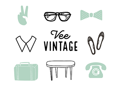 Icons bow tie clothes glasses identity logo phone shoes table vintage
