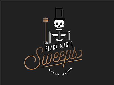 Black Magic Sweep Logo chimney sweep identity logo skeleton skill top hat