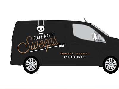 Black Magic Sweep Van Wrap identity logo skeleton skull van wrap