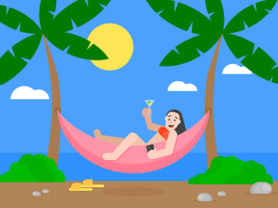 Womam relax on the beach chracater design digital art drawing flat design graphic design illustration illustration 2d ui vector vector illustration webillustration