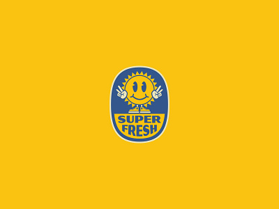 Super Fresh badge design fun happy face illistration logo mark produce sticker sun sunny yellow