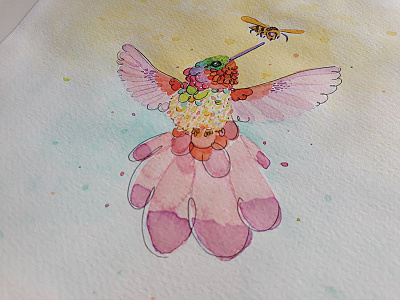 Humming Bee bee bird hummingbird illustration painting watercolor