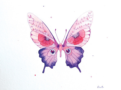 Watercolor Butterfly 2 butterfly flower illustration painting pink purple watercolor