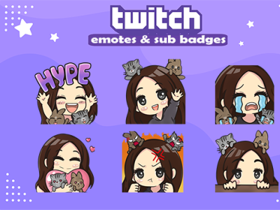 cute girl happy, angry, hype, sad, love emotes for twitch