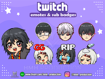 cute chibi emotes and sub badges illustration panel