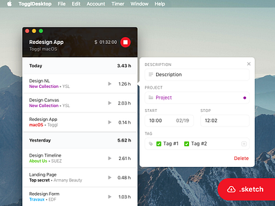 Redesign Toggl 💻 WIP 02 desktop download free mac redesign sketch timer toggl track tracking