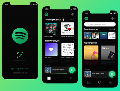 Spotify Mobile App UX/UI Concept app branding concept creative design graphic design logo mobile music app spotify ui web