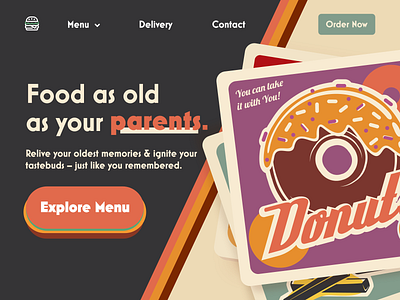 Retro Landing Page adobe xd buttons donut food hamburger hamburger menu landing page menu retro