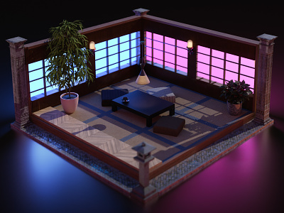 3D Japanese House 3d room japanese madewithsubstance neon lights neon room substance substance stager