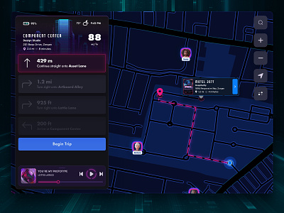 Neon Navigation adobe xd car nav cyberpunk map nav navigation neon tablet
