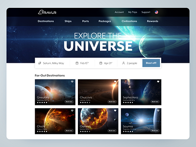 TRAVLR: Explore the Universe adobe xd landing page planets space space travel universe website