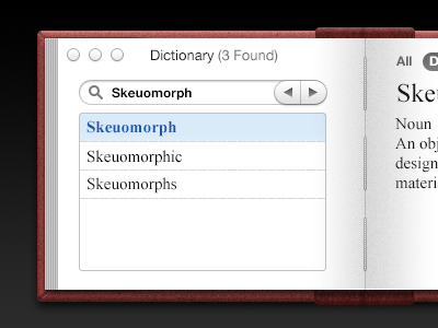 Skeuomorphic Dictionary app dictionary mac osx skeuomorph ui