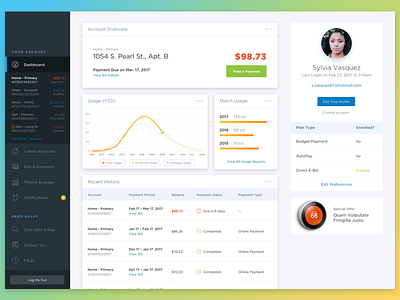 Portal Dashboard account bill pay bills dashboard graphs profile user