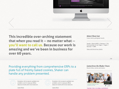 WIP - Home Page agency comps copywriting creative shaker web design