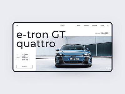 Audi e-tron GT web design concept audi auto autodealer car design e tron electric landing minimal ui web