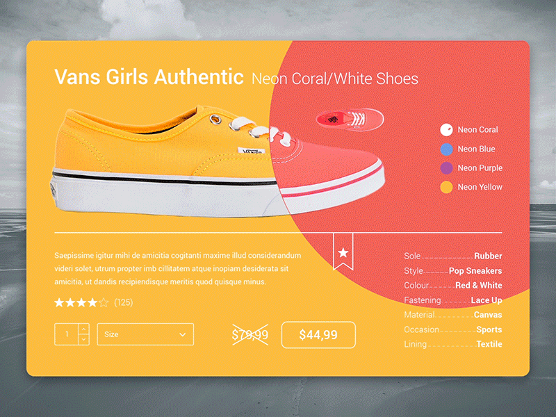 E-Commerce Shoes Card - Material Design Color Animation animation card color design e commerce material product shoes shop ui vans
