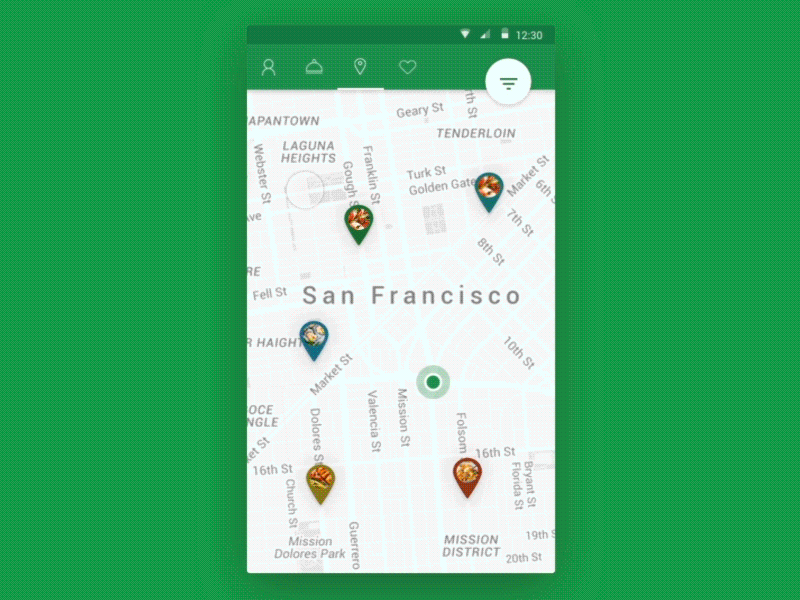 Map Interaction - Android Food App android animated app food gif interaction map principle