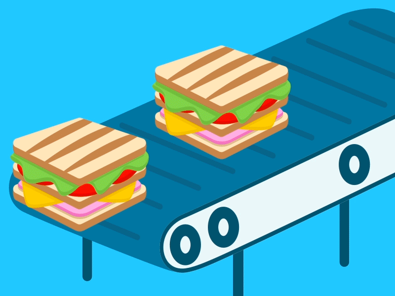 Zenly - Sandwich factory 🧀🍅 animation belt conveyor factory flat gif illustration sandwich zenly