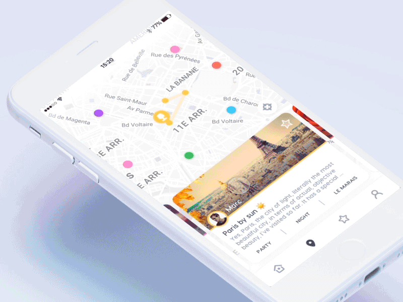 ⚡️ Proto interaction app ⚡️ design ui principle paris route city discover app map ios