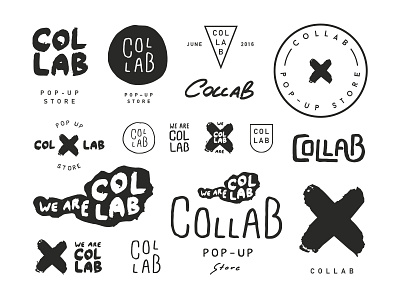 Collab Logo Explorations board branding brush custom handmade handwritten lettering logo mood paint typography