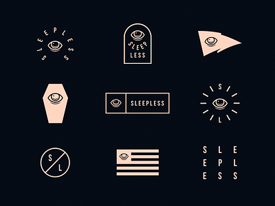 Sleepless Branding badge branding circle eye flag flat illustration letters logolounge logos minimal typography