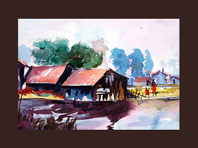 Water Colour On Board Landscape brush colours outdoor paintings water color