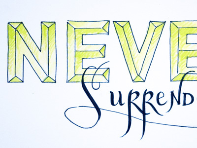 Never Surrender hand lettering postcard project type wandering poste