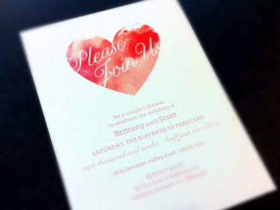 Wedding Shower heart invitation invite valentines water color