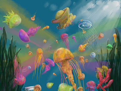 Under spirit colors illustration jellyfish ocean party surreal utopia