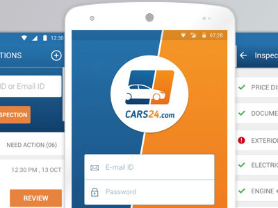 Inspection app for Cars24 android app cars design inspection app resale ui ux visual design