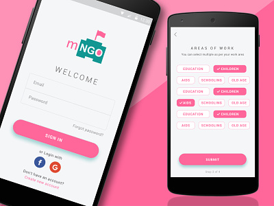 mNGO Android App android mobile app ngo pink social media ui ux design