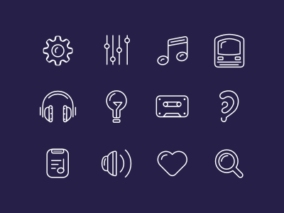 Lisbon Metro Radio App Icons bulb cassette ear headphone heart icon list metro music note search settings