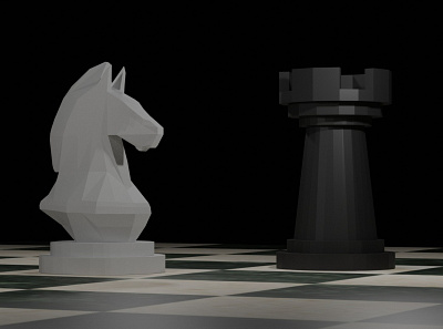 White Horse and Black Brooks 3d 3ddesign 3dmodel blender boardgames chess design illustration lowpoly