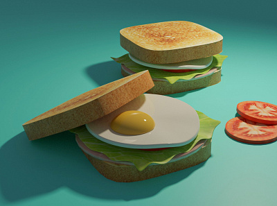 Sandwich for Brunch! 3d 3ddesign 3dfood 3dmodel 3dsandwich blender design food3d illustration lowpoly sandwich3d