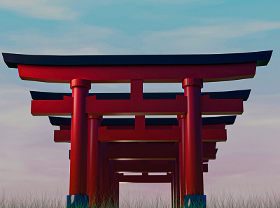 3D Torii Gate model in scenic view 3d 3ddesign 3dmodel blender design illustration lowpoly