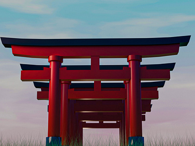 3D Torii Gate model in scenic view