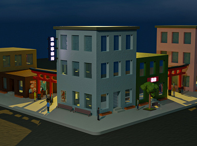 3D Japantown 3d 3ddesign 3dmodel blender design illustration lowpoly