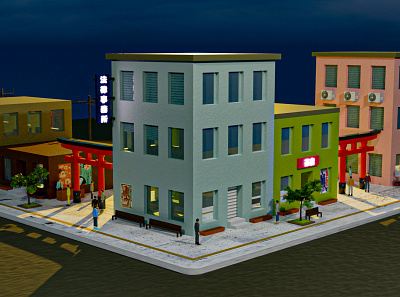 3D Japantown revised 3d 3ddesign 3dmodel blender design illustration lowpoly