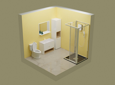 3D Bathroom Interior 3d 3ddesign 3dmodel blender design illustration lowpoly