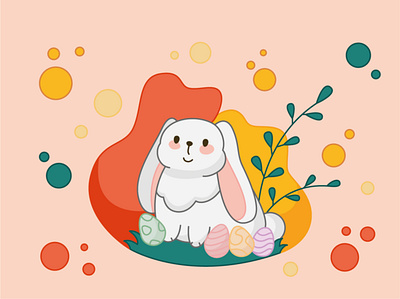 Happy easter branches bunny circles design easter eggs flat grass happy illustration nice rabbit sticker tenderness vector