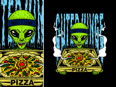 illustration food alien weed and psychedelic alien alternative amazing artwork band cannabis cartoon clothing line doom dope food graphic design illustration juicy merchandise natural pizza poster psychedelic sclfl weed