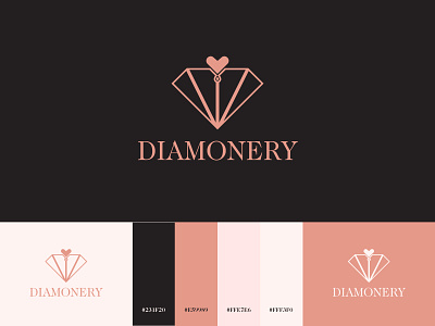 DIAMONERY logo design & color palette brand branding color palette design diamond elegant gem gold identity jewelry logo luxurious luxury mark minimal ornaments shop store type typography