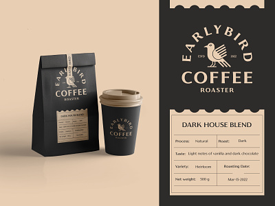 Coffee packaging design for early bird brand branding cafe coffee coffee bag coffee cup coffee shop design drink early bird emblem food identity label packaging print product roster rosters tea